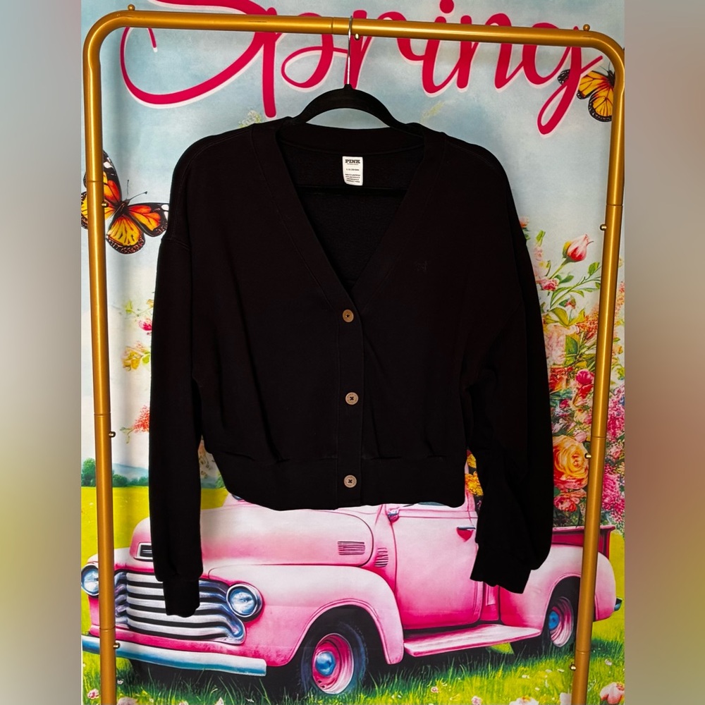 Women's Black Cropped Button-Front V-Neck Sweater Cardigan